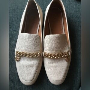 Tory Burch Cream Loafers with Gold Chain